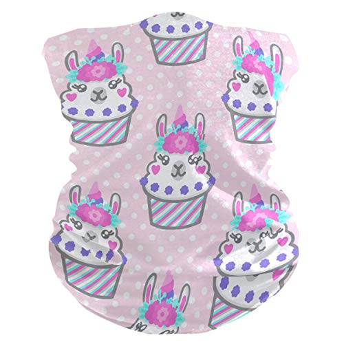 MOYYO Cute Alpaca Llama Cupcake Face Sun Dust Mask Bandanas Seamless Elastic Head Wrap Neck Gaiter Magic Scarf Headband for Festivals Running Cycling Indoor Outdoor Sport