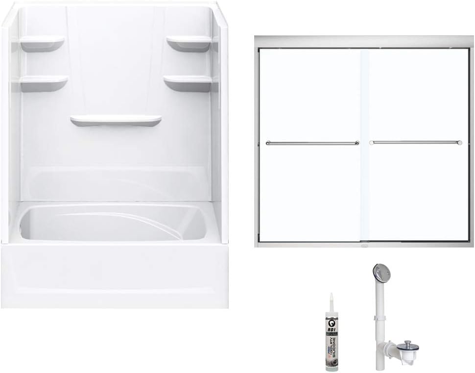 A2 6042CTSL-134561-WC Bath/Shower Kit with Door, 60-in L x 42-in W x 79-in H, White/Chrome