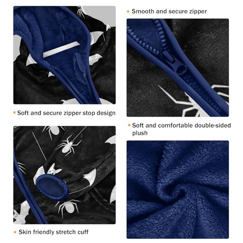 Bats Spiders and Moon Pattern Toddler Fleece Jacket Girl Boys Hooded Fleece Jacket Coat Warm Outwear Zip-up 3-10T3