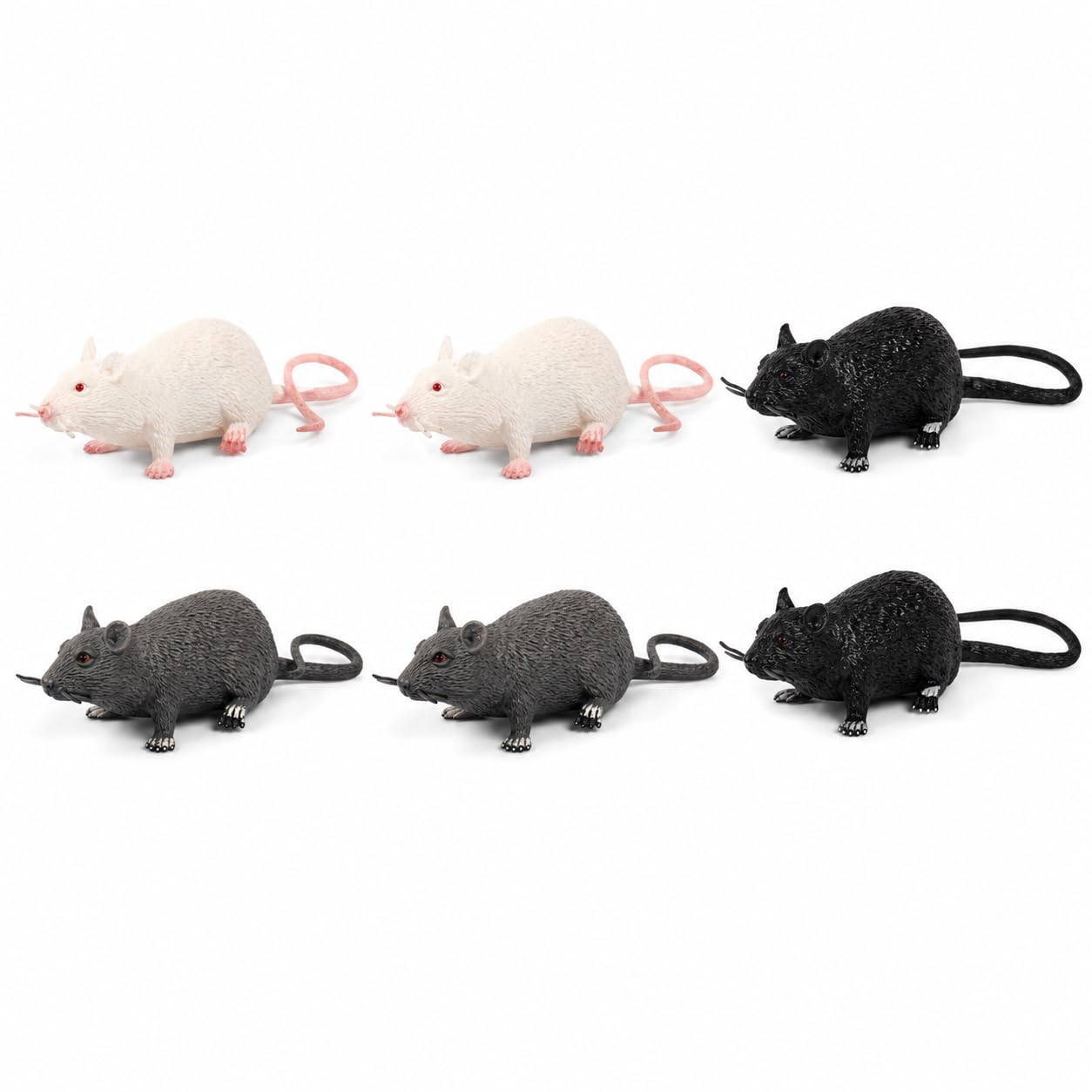 Aguwgax 6-Piece Toy Rat Set, 22cm Fake Rat (Black, Grey, White)