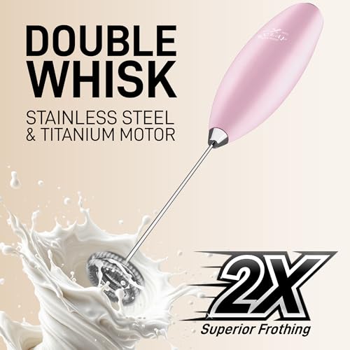 Image of Zulay Kitchen Powerful Double Whisk Milk Frother Handheld - Foam Maker With Stand - Whisk Drink Mixer for Coffee, Mini Foamer for Latte, Matcha, Frappe, Hot Chocolate & Cappuccino - Magnetic Pink