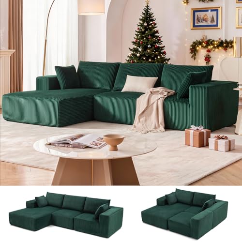 108” Modular Sectional Sofa, Cloud Sectional Couch with Deep Seat, Modern Modular L-Shape Sofa Couch with Chaise,Upholstered Boneless Couches for Living Room Bedroom (Green, Left Facing Chaise)
