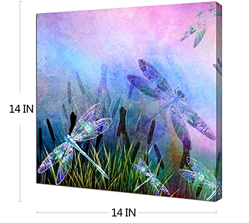 Wall Art Canvas Paintings Wall Decor Magical Dragonfly Colorful Wall Artworks Print For Bedroom Living Room Office Kitchen Decoration Bathroom Home Decor 14"X14" #TOP2