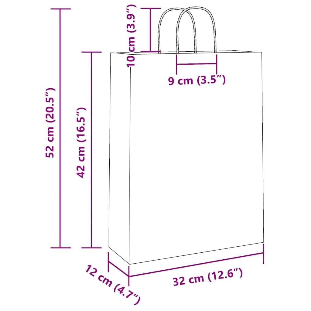 Sac en Papier Kraft Lot de 250, Sac Cadeaux Pochette Papier Sachet Kraft 250 pcs avec poignées marron 32x12x42 cm
