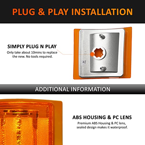 Bestview Front Turn Signal Corner Light Assembly, Upper Lower Side Marker Reflector Lamp, Chrome Housing Amber Lens Compatible With Chevy C/K 10 Pickup Truck 1500 2500 3500 1994-1998 Tahoe 1995-1999 #TOP4