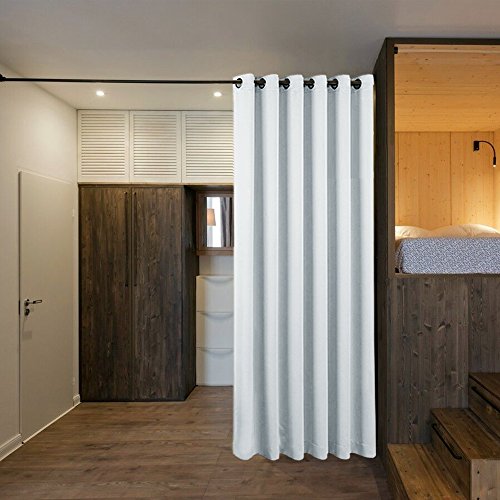 Image of NICETOWN Lower Noise Room Dividers Curtains Screens Partitions, Room Darkening Room Divider for Bookcase, Heavy - Duty Blackout Privacy Curtains (One Piece, 10ft Width x 8ft Length, Greyish White)