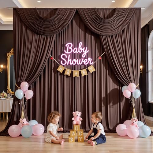 Image of 20ftx12ft Brown Backdrop Curtains for Parties, Wrinkle Free Polyester Brown Photo Backdrop Drapes 4 Panels 12 ft Long Back Drop Cloth for Wedding Birthday Photography Background Party