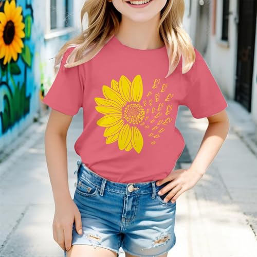 Toddler Girls Sunflower T-Shirt Summer Cute Flower Graphic Tees Soft Cotton Loose Crew Neck Short Sleeve Casual Kids Top3