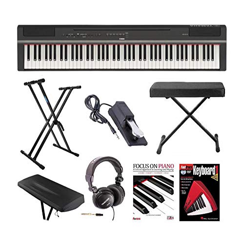 Yamaha P125 88-Key GHS Digital Piano (Black) with Knox Keyboard Bench, Double X
