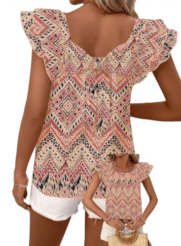 Image of Falechay Womens Bow Tie Back Tops Babydoll Vneck Ruffle Short Sleeve Shirts | Cute Chiffon Blouses, Loose Fit Outfits, Dressy Casual, Hide Tummy, Business Work, Vacation Party Tee, 2026 Trendy, Chic
