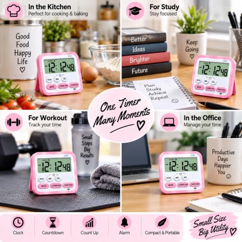 Generic Pink Stopwatch Timer with Large LCD Display - Image 7