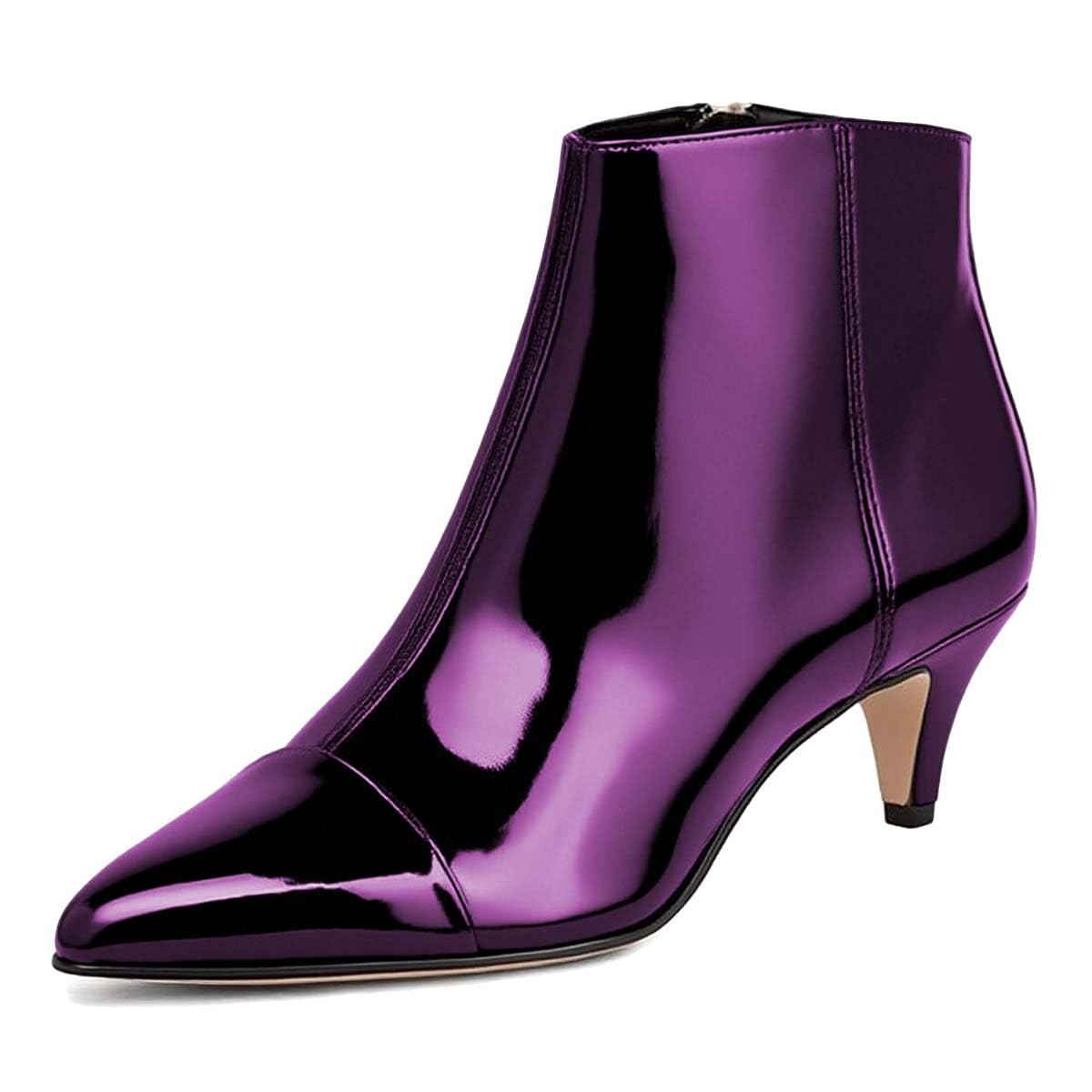 miss left Women Trendy Metallic Kitten Heel Ankle Boots Closed Pointy Toe Low Heel Side Zip Stylish Fall