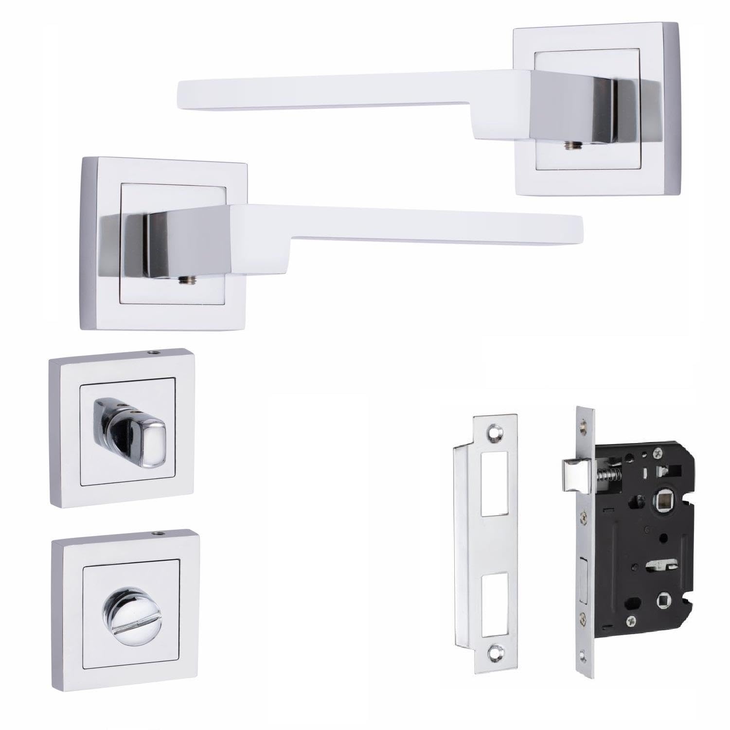 Golden Grace Zeta Premium Design Bathroom Door Handles on Square Rose in Polished Chrome Finish