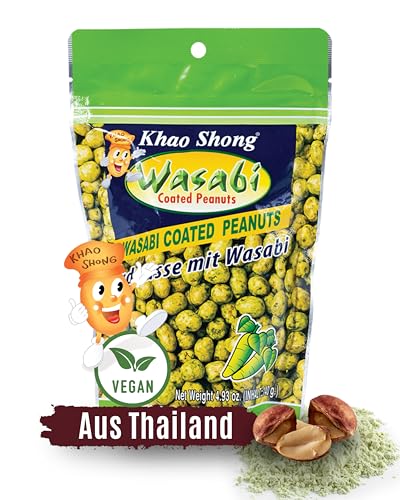 Khao Shong - Geröstete Erdnüsse im Teigmantel mit Wasabi Geschmack - Scharfer Asia Snack - Snacks & Nüsse - Original aus Thailand - 1 x 140 g