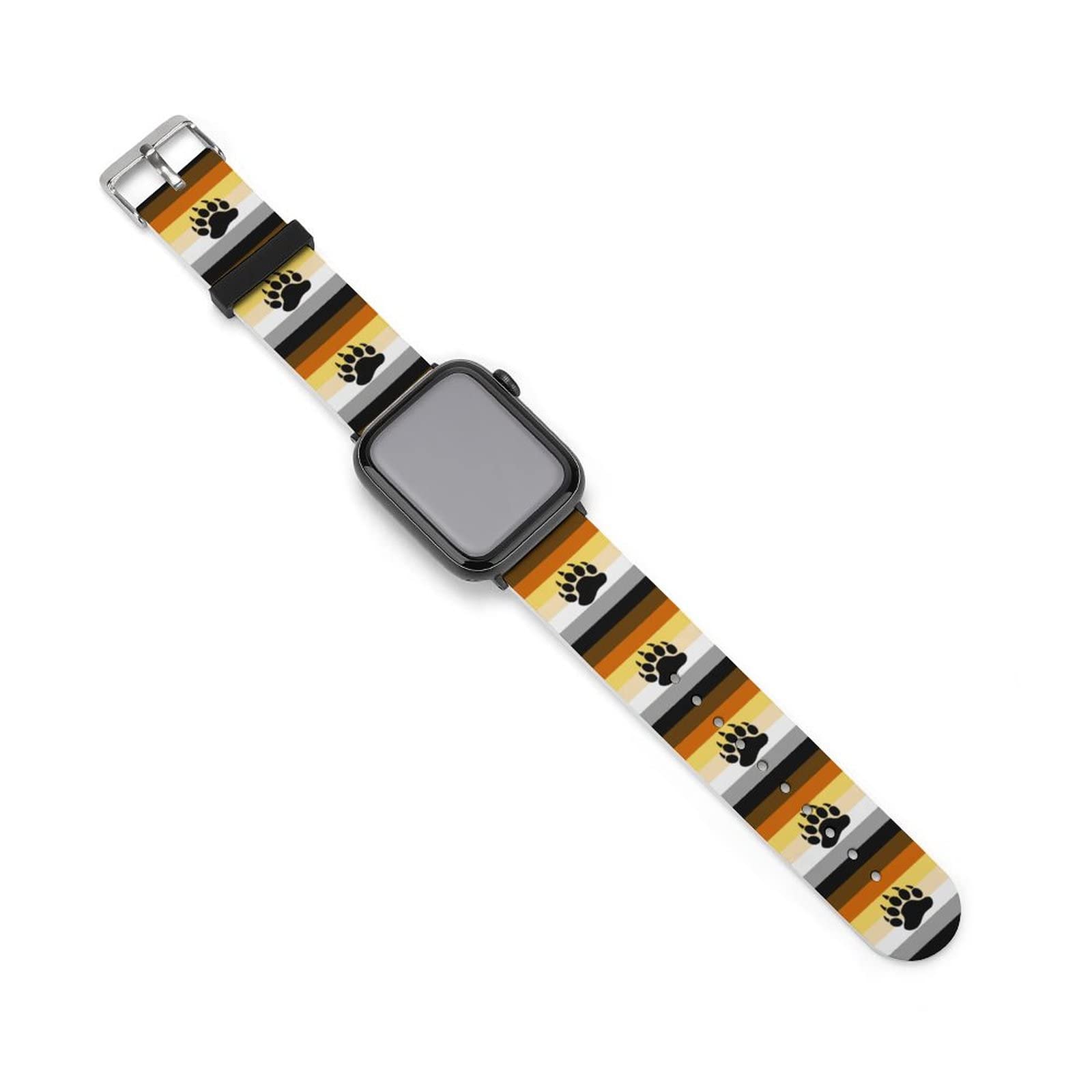 Bear Pride Flag Stripe Print Watch Strap Replacement Silicone Band Compatible For Apple Iwatch 38-40mm Or 42-44mm