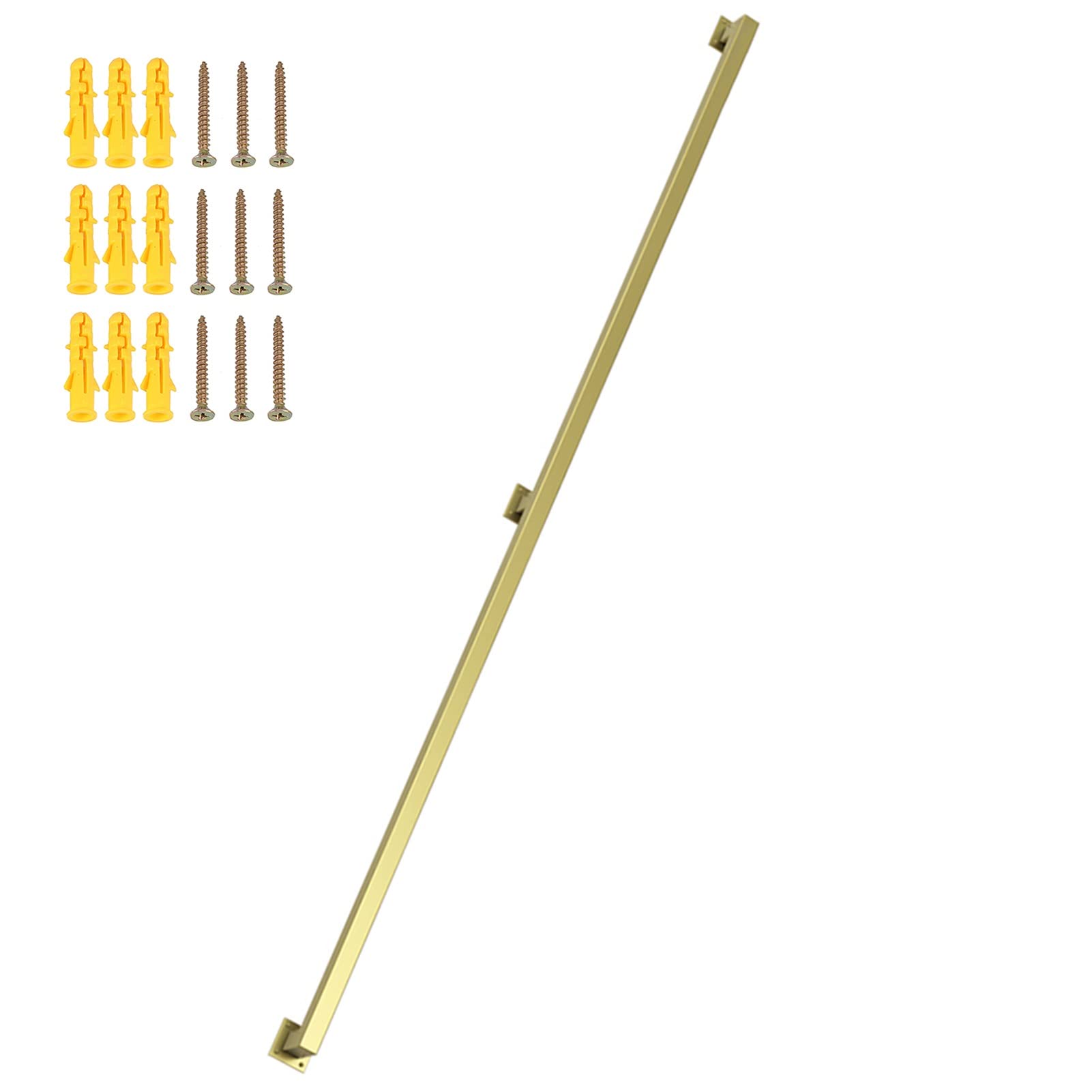 Kit de Barra de Agarre para pasamanos de Escalera Moderna Industrial Dorada con Soportes de Hierro Forjado Resistentes de Tubo Cuadrado de 7 pies/2,1 m, Ideal para sostener barandillas, esca