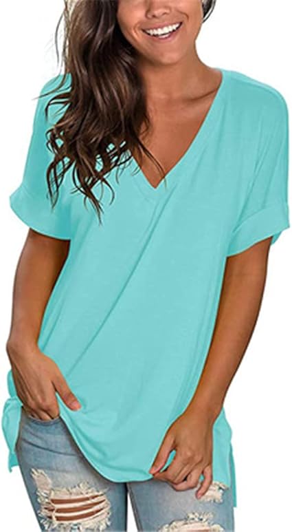 Dames casual shirt V-hals koude schouder korte mouw trui tops effen kleur losse pasvorm blouse kopen vanaf een prijs van 11