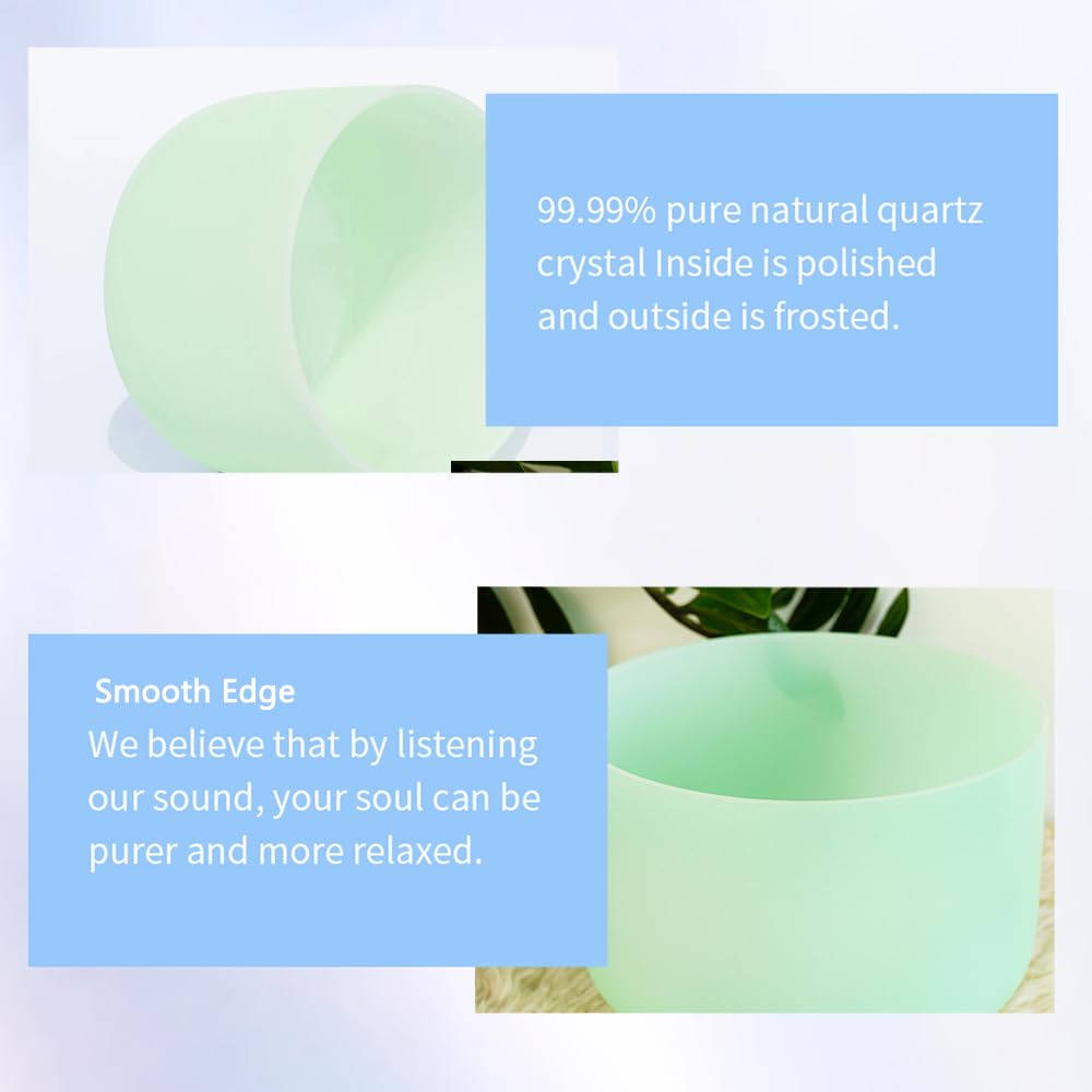 Hye-eun Set di 7 campane tibetane in cristallo da 432 Hz, color verde menta, in quarzo smerigliato, per chakra, con 2 custodie per il trasporto, per pulire e alleviare lo stress, consapevolezza