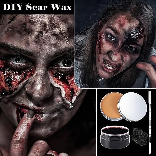 Scar-Wax-SFX-Makeup-KitSpecial-Effects-Scab-Coagulated-Fake-Blood-Gel-Scar-Wax-Makeup-Kit-with-Spatula-Black-Stipple-SpongeHalloween-Special-Effects-Wound-Modeling-Skin-Wax-Zombie-Makeup-Kit