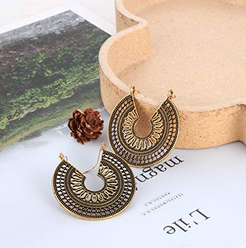 Florideco 6 Pairs Vintage Bohemian Drop Dangle Earrings Boho National Style Hollow Petal Heart Shaped Beaded Statement Earrings for Women Hypoallergenic Gold Jewelry4