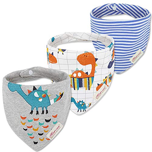 JN&LULU 3-Pack Newborn Baby Bibs Baby Bandana Drool Bibs for Drooling and Teething,Organic Cotton Bibs for Baby Shower Gifts (dinosaur bibs), 0-3T