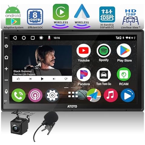 ATOTO A6 PF 7" Android Double DIN Car Stereo, Wireless Carplay & Wireless Android Auto, QLED Touchscreen Car Radio, GPS Tracking, WiFi/Bluetooth/USB Tethering, HD LRV, Backup Camera, Mic, A6G2B7PF-S01 Cover