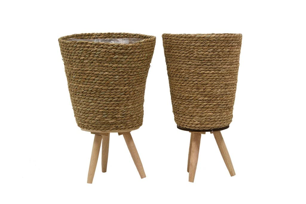 Panier avec pieds et poignées en corde Motif bohème naturel Jardinière (28 x 28 x 45 /24 x 24 x 45 cm)