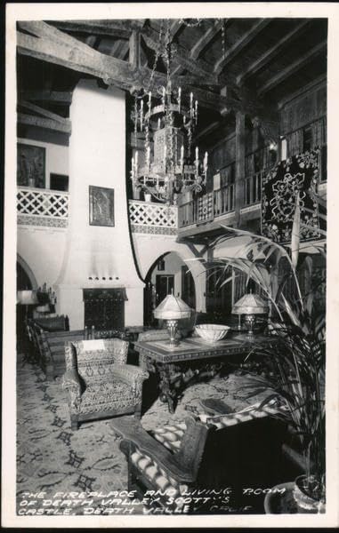 The Fireplace and living room of Death Valley Scott's Castle Death Valley, California Original Antique Postcard