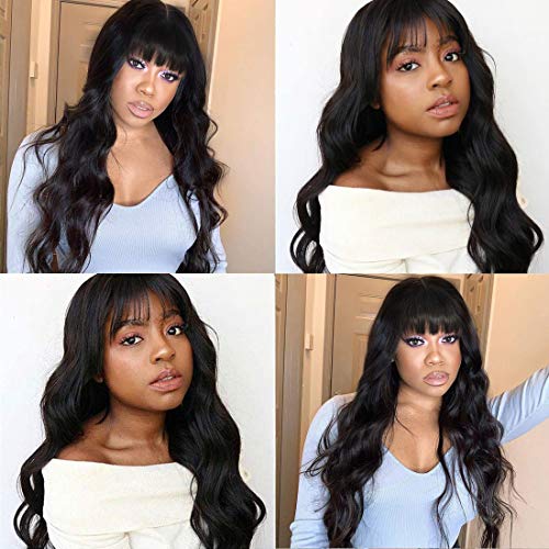 Beaufox Bangs Human Hair Body Wave Wig With Bangs None Lace Front Wigs 100% Unprocessed Brazilian Virgin Remy Hair 150% Density Glueless Machine Made Wigs for Black Women