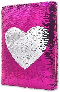 GINMLYDA Girls Diary, Reversible Sequin Girls Notebook 180 Lined Pages 8.5 x 5.5 Secret Diary for Girls Flip Sequence Sliver Heart to Rose Red Perfect Personalised Gifts for Girls age 7 8 10 13 14
