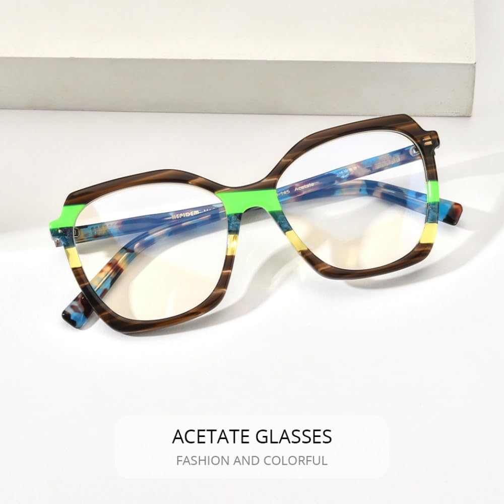 Trendiges mehrfarbiges Acetat-Brillengestell für Damen, Cat-Eye-Brille, Cateye-Brille, gestreift, braun, Einheitsgröße