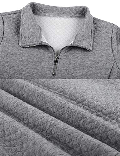 Women Half Zipper Long Sleeve Pullover Quilted Pattern Hoodie Casual Sweatshirt Stand Collar Tops With Pocket Grey L #TOP5