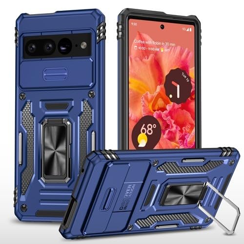 case for Google Pixel 9/9 Pro (Color: Dark Blue) Hard Back Hard Silicon Ring Slide Kickstand Case