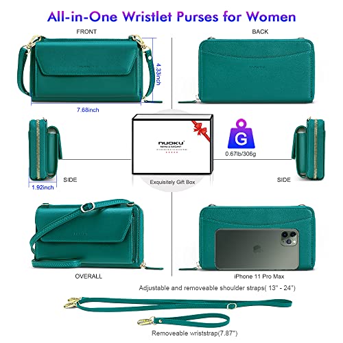 Image of nuoku RFID Blocking Wristlet Wallet for Women, Zip-Around Crossbody Clutch with 2 Removable Straps