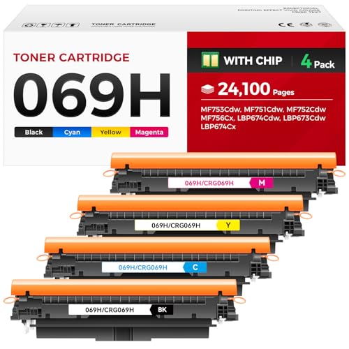 069 069H Toner Cartridge Set 4-Pack MF753Cdw (Black Cyan Magenta Yellow) Replacement for Canon 069 069H Toner Compatible with Canon Color imageCLASS MF753Cdw MF751Cdw LBP674Cdw Printer Ink All-in-One