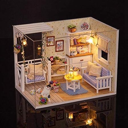 Smandy Miniatur Puppenhaus Diy Haus Kit Handgemachtes Gebaude Modell Kitten Holzernes Puppenhaus Mit Mobel Und Led Licht Fur Geburtstag Geschenk Dekoration Amazon De Spielzeug
