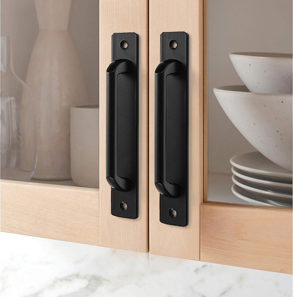 2pcs Barn Door Handles Black Kitchen Handles Sliding Door Handles Space Aluminum Garden Gate Handle Wardrobe Handles Kitchen Door Handles for Gates,Gardens,Garages-Hole Distance: 160mm