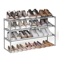 SONGMICS Shoe Rack 3 Tier Shoe Rack Organiser, Metal, 15/18 Pairs, Shoe Rack, Stackable for Hallway, Living Room, Bedroom