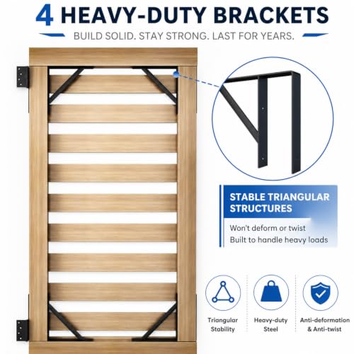 Image of JUBEST Heavy Duty Gate Bracket Kit for Wood Fence Gates, Black