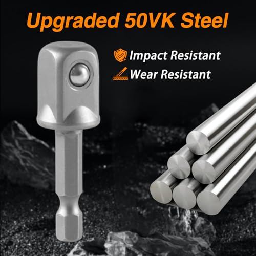 Image of EVRBUL Upgraded 1 /2 Inch Impact Grade Socket Adapter Set 3 Pcs Square Socket Adapter Drill Bits Impact Driver Power Bit Set for Powered /Cordless Drill Chuck