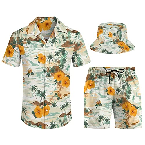 Ensemble chemise et short d'été 3 pièces avec chapeau imprimé palmiers Style-8 L