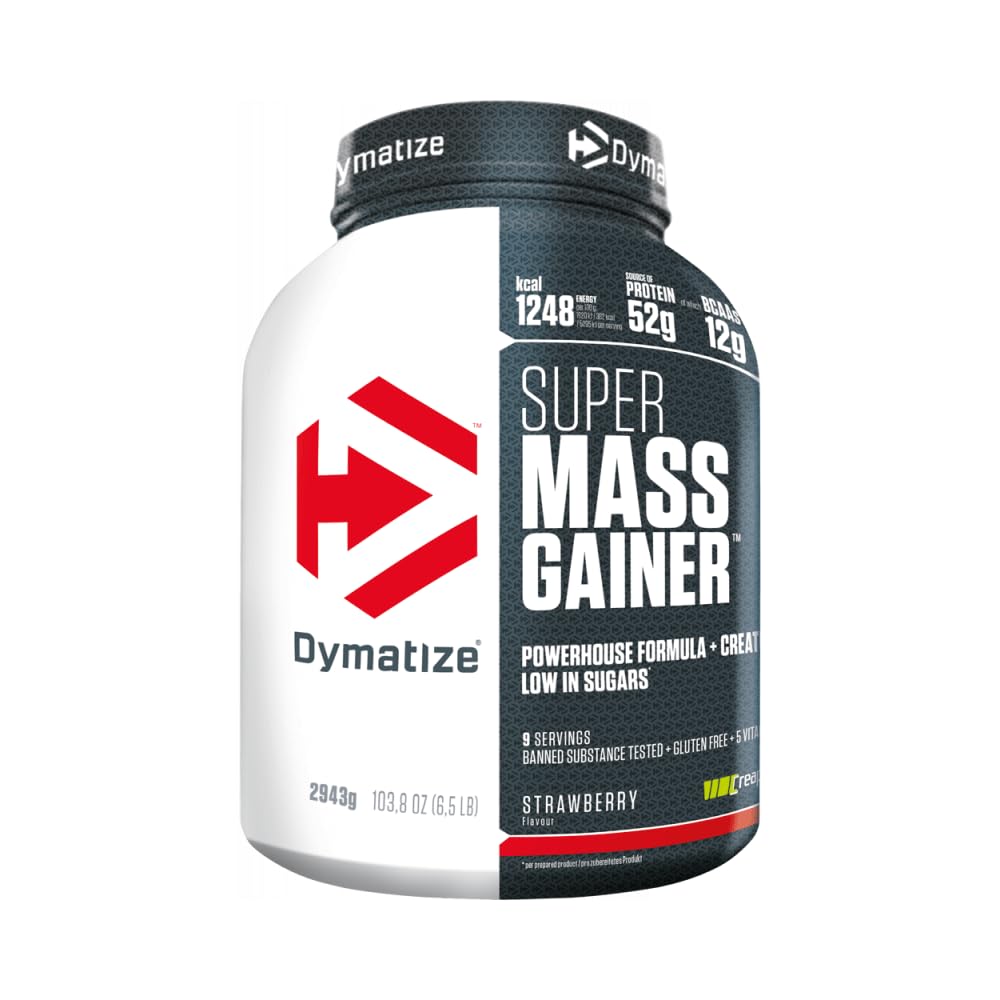 Dymatize Super Mass Gainer Strawberry 2,​9kg - Polvo Para Ganar Peso + Carbohidratos, BCAA y Caseína
