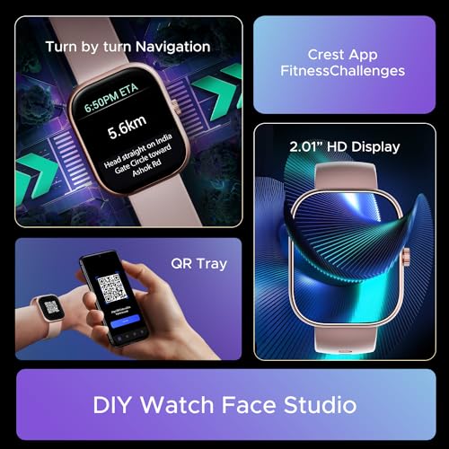 Image of Boat Wave Sigma 3 w /Turn-by-Turn Navigation, 2.01 inch HD Display, Bluetooth Calling, Crest+ OS, QR Tray, Watch Face Studio, Coins, Emergency SOS Smart Watch for Men & Women(Rustic Rose)