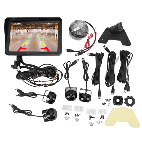 de cámara de Respaldo Pantalla HD de 10,1 Pulgadas Kit de cámara de visión Trasera Gran Angular de 120° con 4 cámaras para remolques RV Camiones Quinta Ruedas ABS Metal