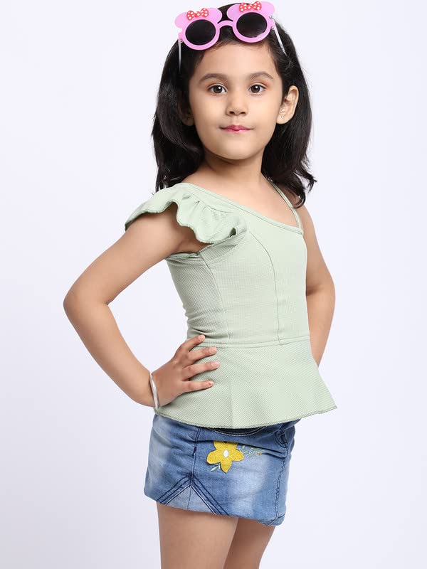 Image of ELEVANTO Crop top for Kids|One Side Off Shoulder Half Sleeve Crop top for Girls Crop top|Short Sleeve Summer Crop top for Girls-E19