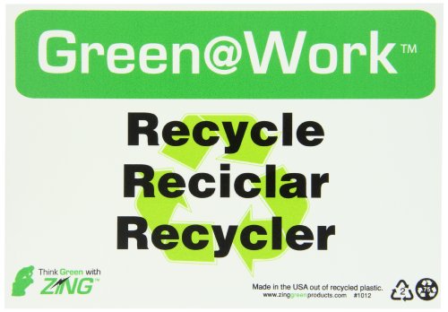 Panneau de recyclage Zing en plastique recyclé noir et vert de 25,4x17,8 cm
