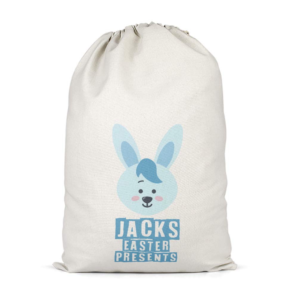 Unisex Blue Bunny Custom Present Sack - Personalised Easter Gifts for Boy - Eggs Bag Gift Box, XL