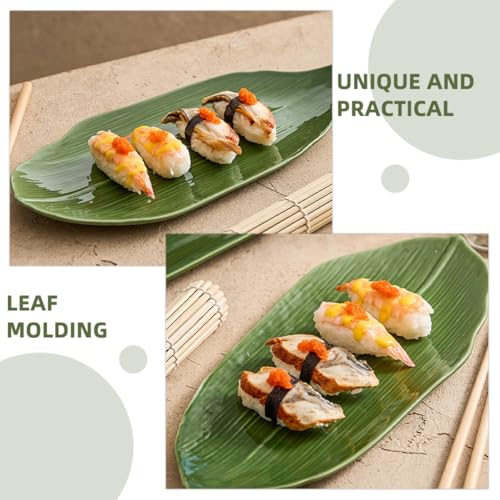 Plato de cerámica para sushi estilo hoja verde miniatura 7