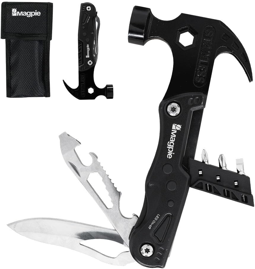Magpie Hammer Multitool, 19 in 1 Essential Heavy-Duty Multipurpose Tool, Camping Accessories Survival Gear, Birthday Gift for Him Men Husband Son Magpie Hammer Multitool, 19 in 1 Essential Heavy-Duty Multipurpose Tool, Camping Accessories Survival Gear, Birthday Gift for Him Men Husband Son