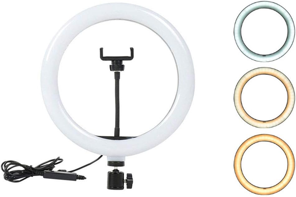 10 Inches LED Ring Light with Phone Holder & Hot Shoe Adapter for Live Stream/Makeup/YouTube Video/Photography, 3 Light Modes